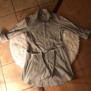 Light Blue Striped Button Up Mini Dress